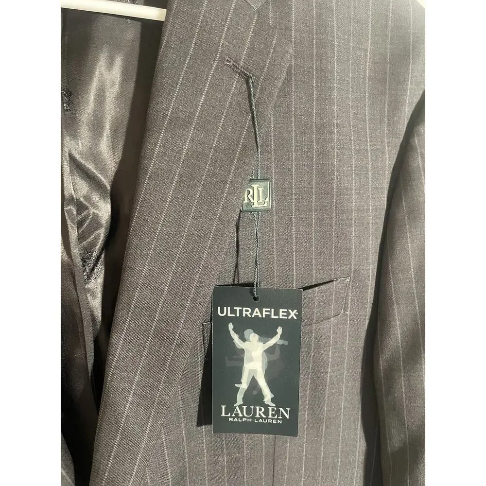 $699 NWT RALPH LAUREN ULTRAFLEX PINSTRIPE BLACK‎ SUIT JACKET MEN’S 46R